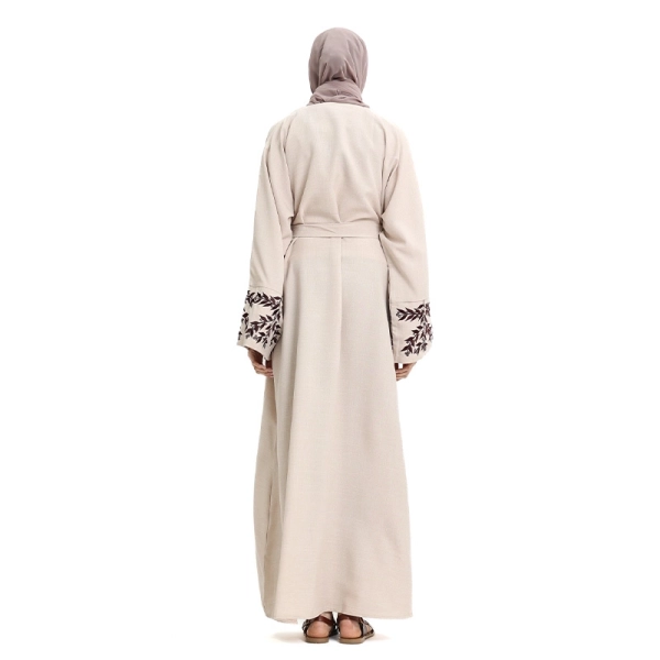 pastel peach linen muslim abaya