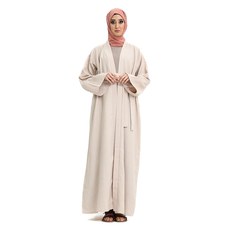 Women's Linen Peach Open Abaya