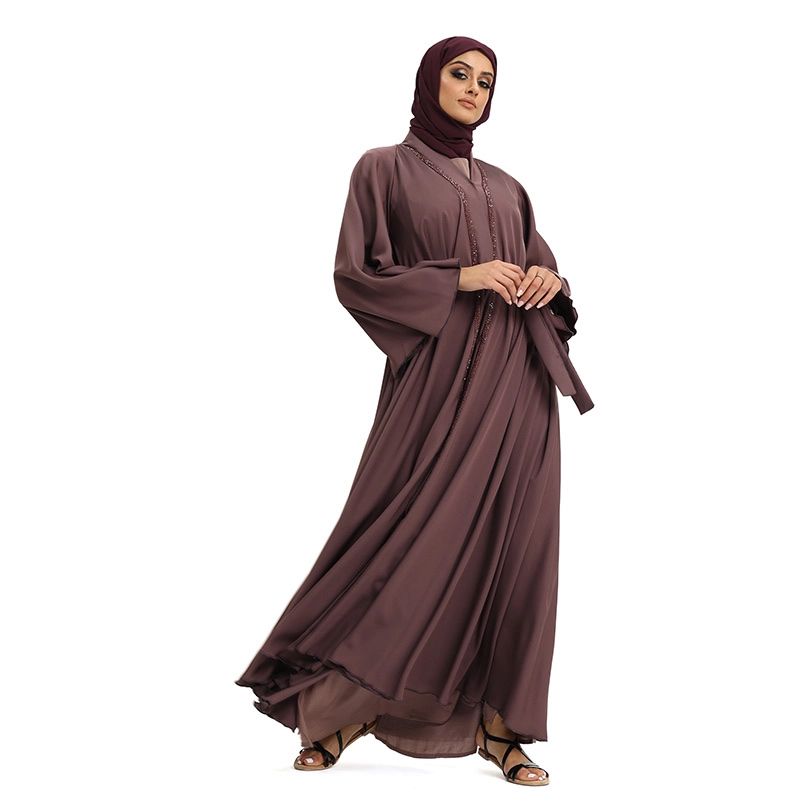 Mauve Beaded Belted Abaya