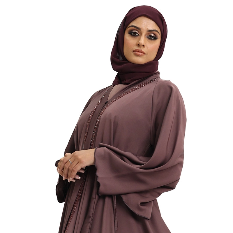 Mauve Amira Embroidered Belted Abaya