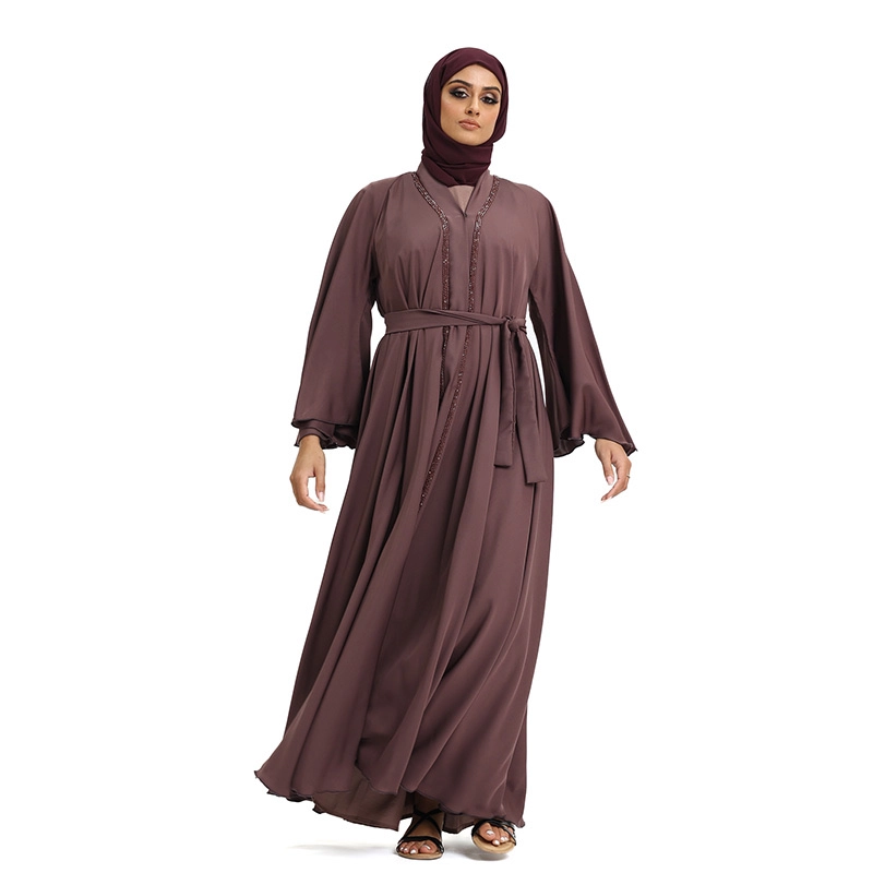 Online Mauve Amira Embroidered Belted Abaya
