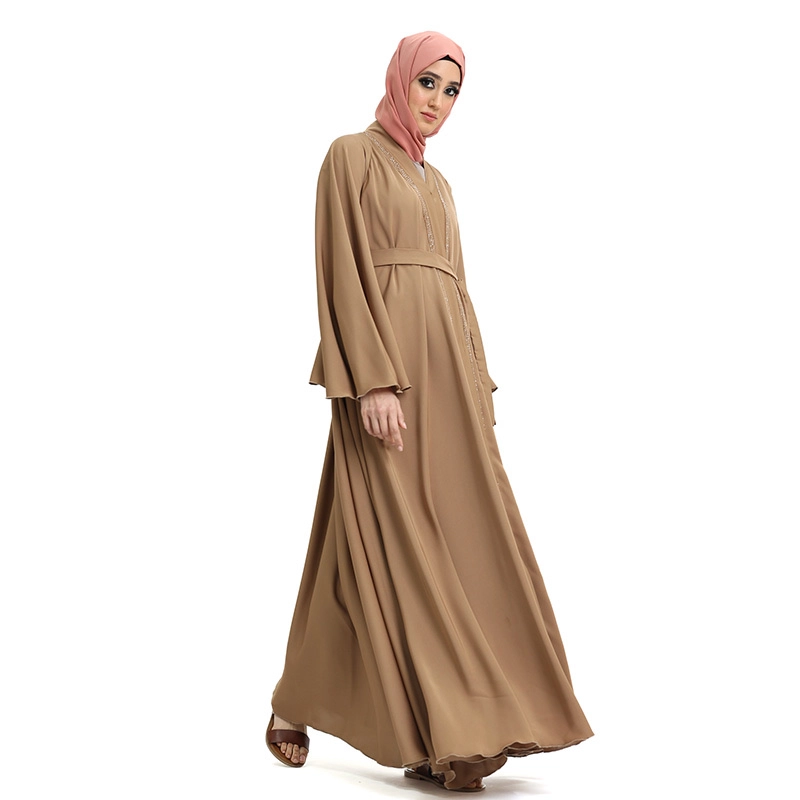 Amira Caramel Beaded Belted Abaya
