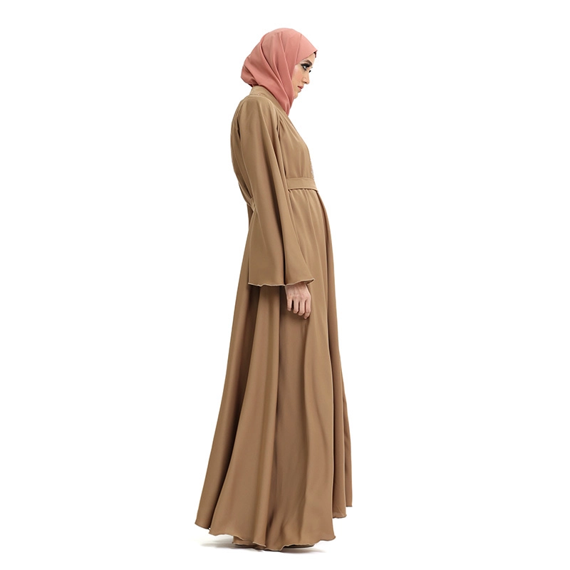 Amira Caramel Beaded Belted Abaya