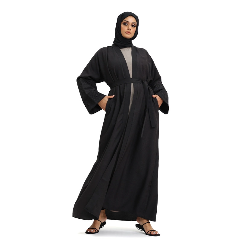 Women's Linen Open Black Abaya