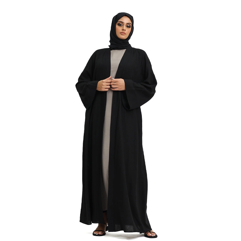 black linen open Muslim Kimono