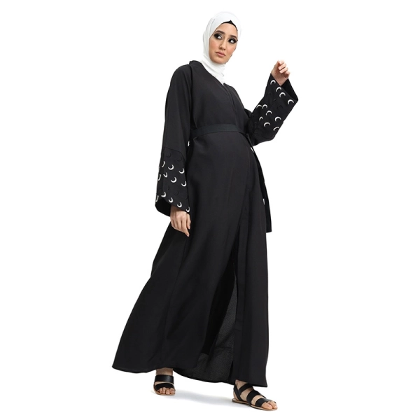 Linen Embroidered Black Abaya