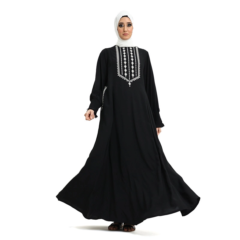 Black Embroidered Cuff Sleeve Abaya