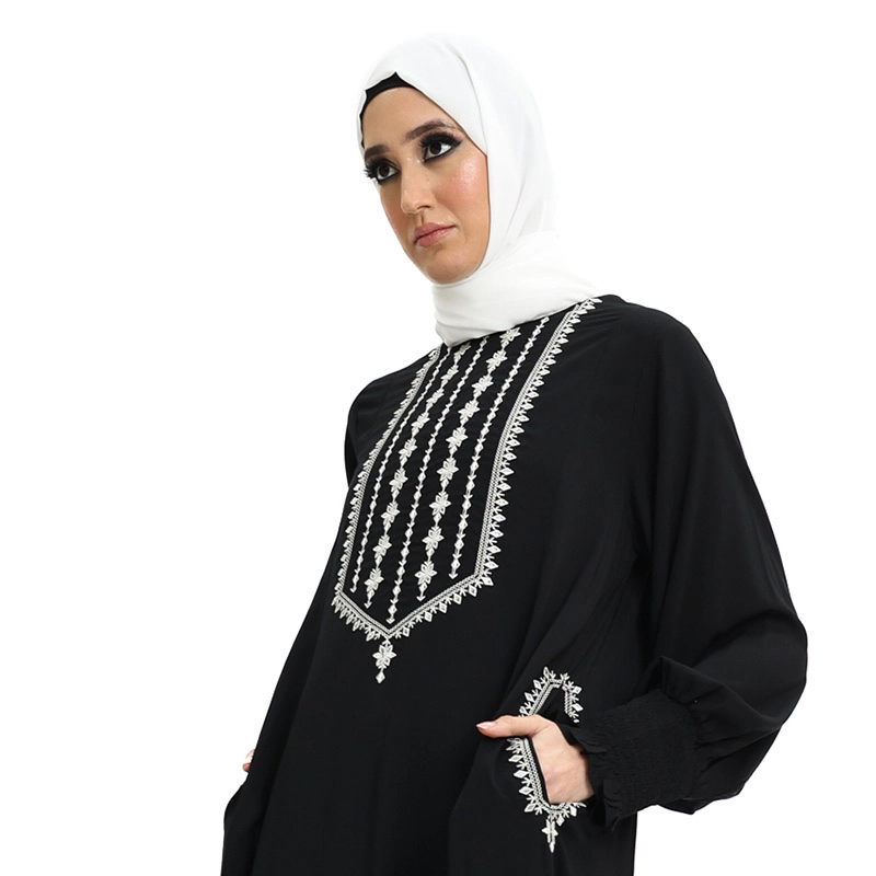 white embroidery Black Abaya