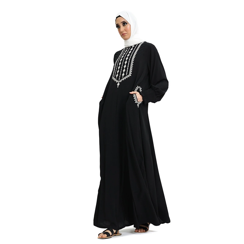 Black Cuff Sleeve Embroidered Abaya
