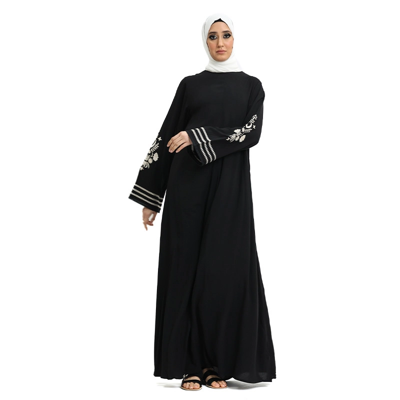 Nesrine Embroidered Black & White Abaya