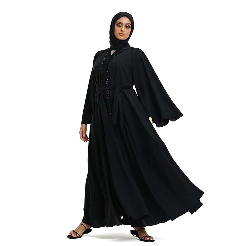 Embroidered Belted Amira Black Abaya