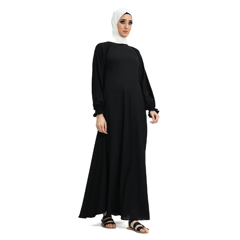 women’s black floral Islamic abaya