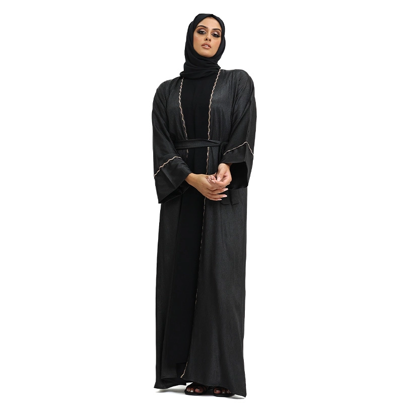Detailed 2 Piece Black Abaya Set