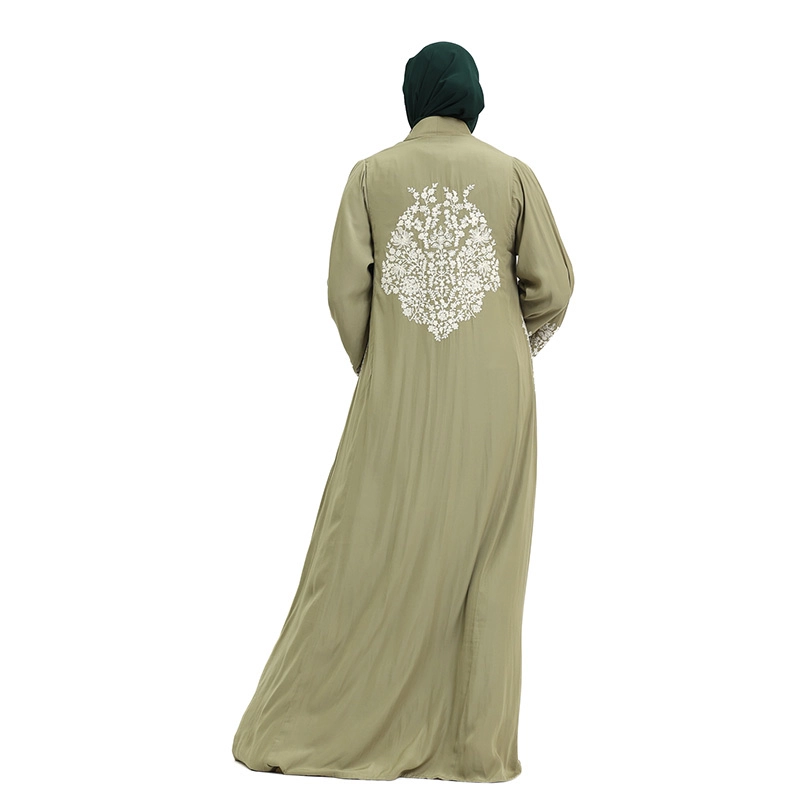 Olive Handcrafted Embroidered Muslim Kimono