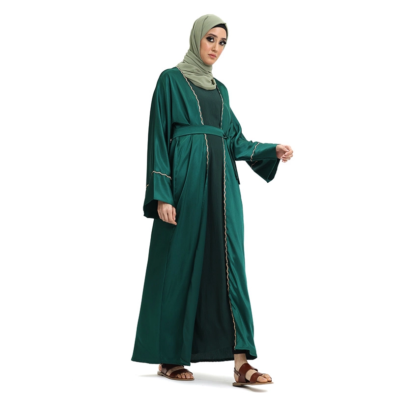 Detailed 2 Piece Emerald Abaya