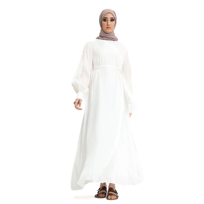 Moonlight Belted Pearl White Abaya Dress