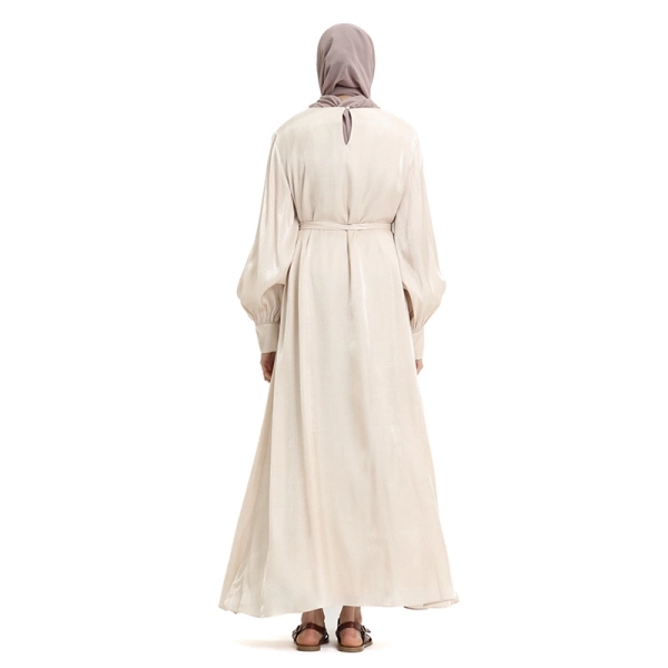 Belted Ivory Abaya Muslim Dress