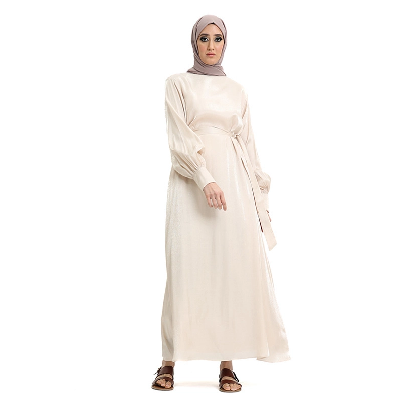 Moonlight Belted Ivory Abaya Dress
