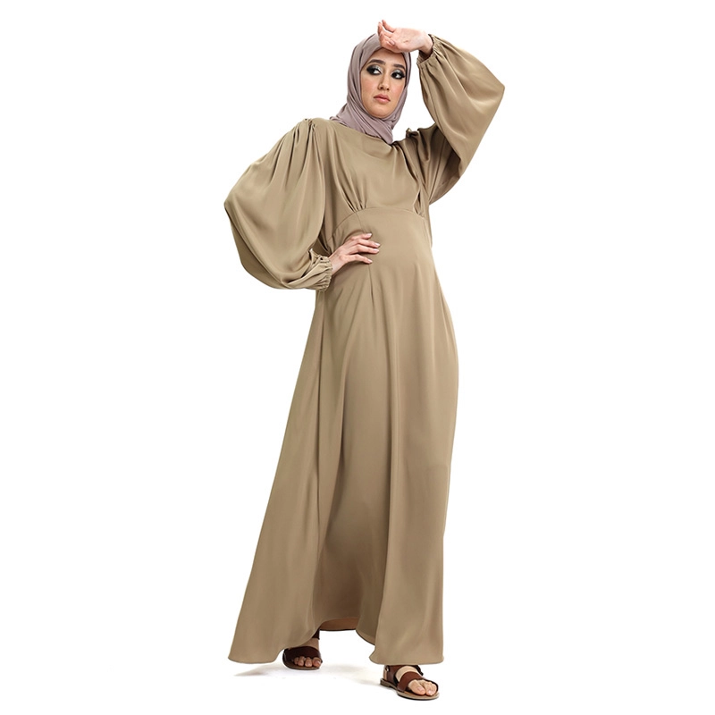 Pleated Satin Maxi Camel Dress