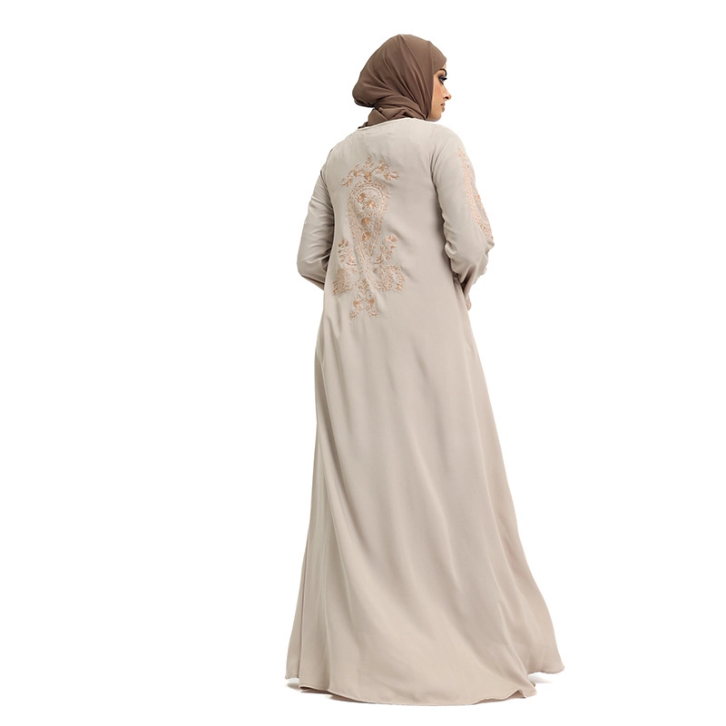 Embroidered Buttoned Cream Abaya