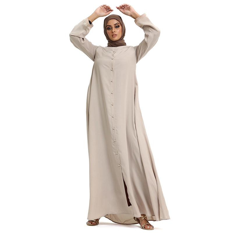 Buy Embroidered Buttoned Cream Abaya