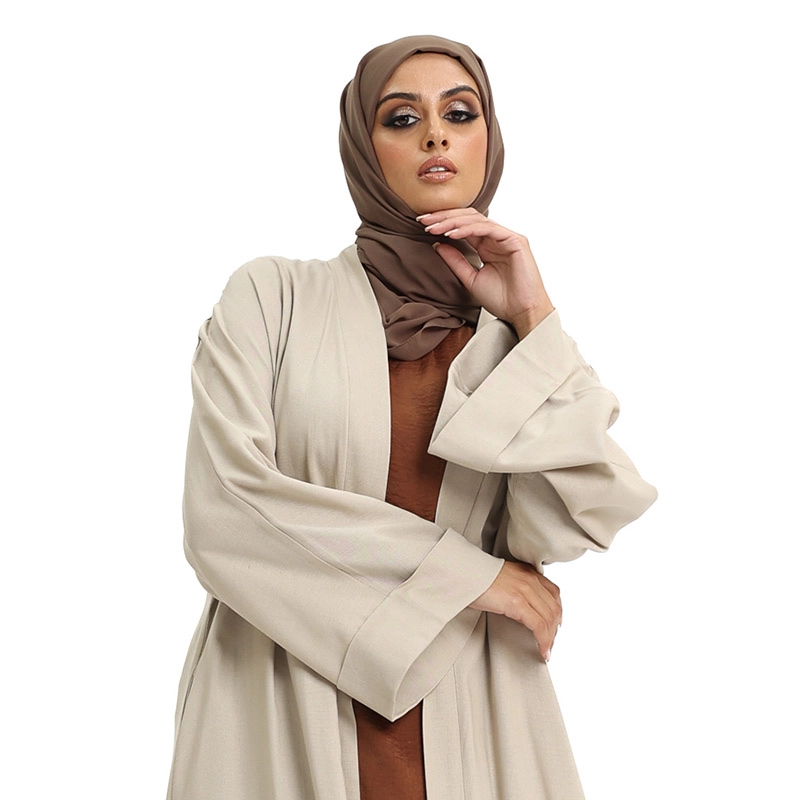 beige linen open Muslim Kimono