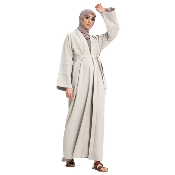 Beige Women's Linen Open Abaya