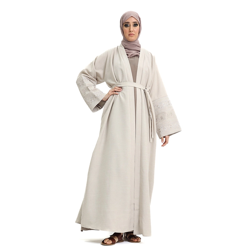Women's Linen Beige Open Abaya