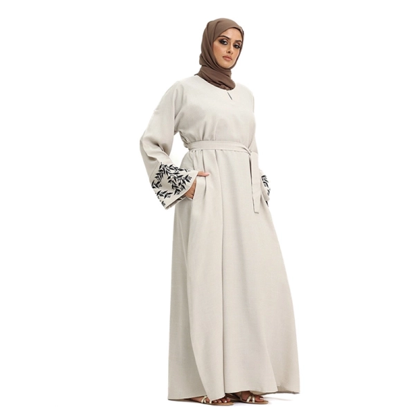 beige linen prayer abaya