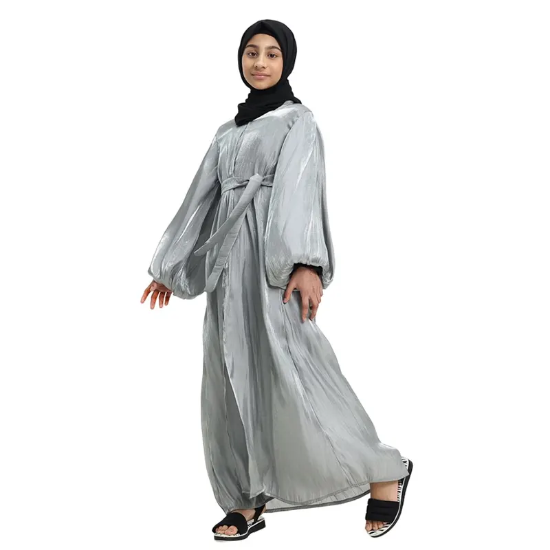 Silver Muslim Girl Organza Kimono