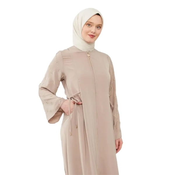 beige Fatima zip abaya