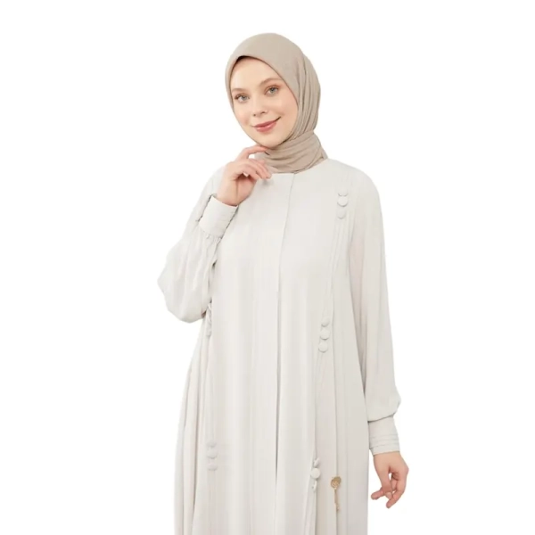 Aafiya Buttoned Detail Cream Abaya