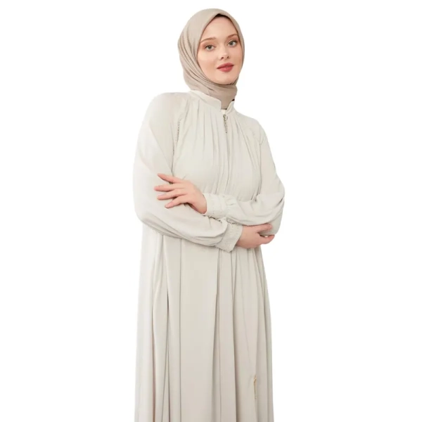 Sequence Zipped Cream Abaya Online