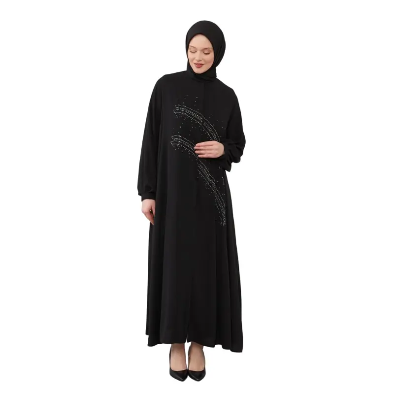 Beaded Sleeve Black Abaya