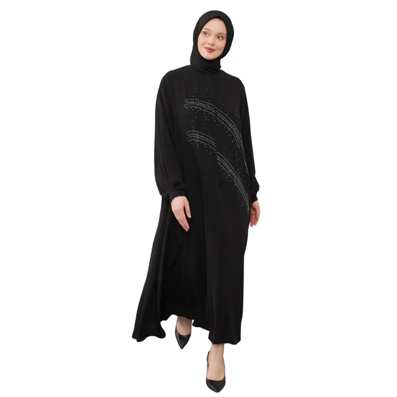 Faiza Black Beaded Sleeve Abaya