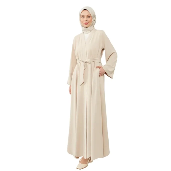 Cream Belted Aiyla Abaya