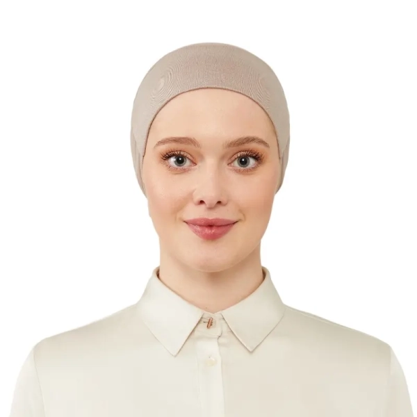 Women’s Tie & Net Bone Light Brown Hijab Cap