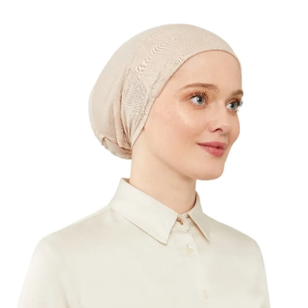 Tan Tie & Net Bone Hijab Cap for Muslim Women