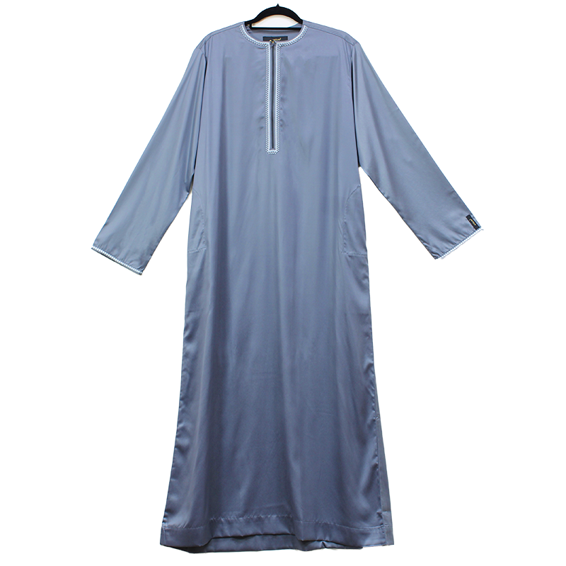 Grey Satin Tasseled Omani Thobe