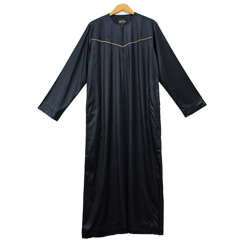 Black Satin Tasseled Designer Omani Thobe