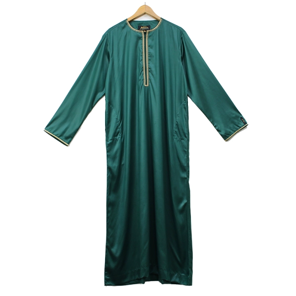 Green Satin Tasseled Designer Omani Thobe