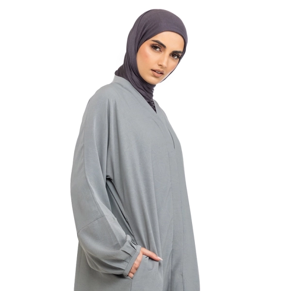 Maryam Button Light Grey Abaya